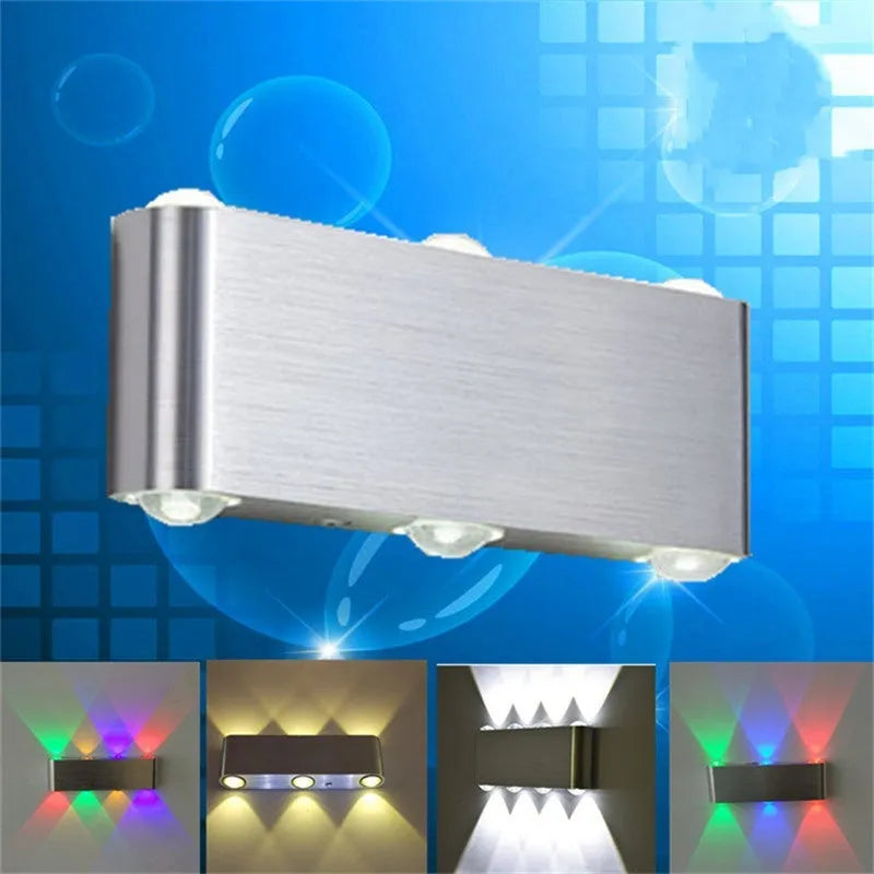 Silver rectangular LED wall lamp with aluminium frame offering seven colour light options