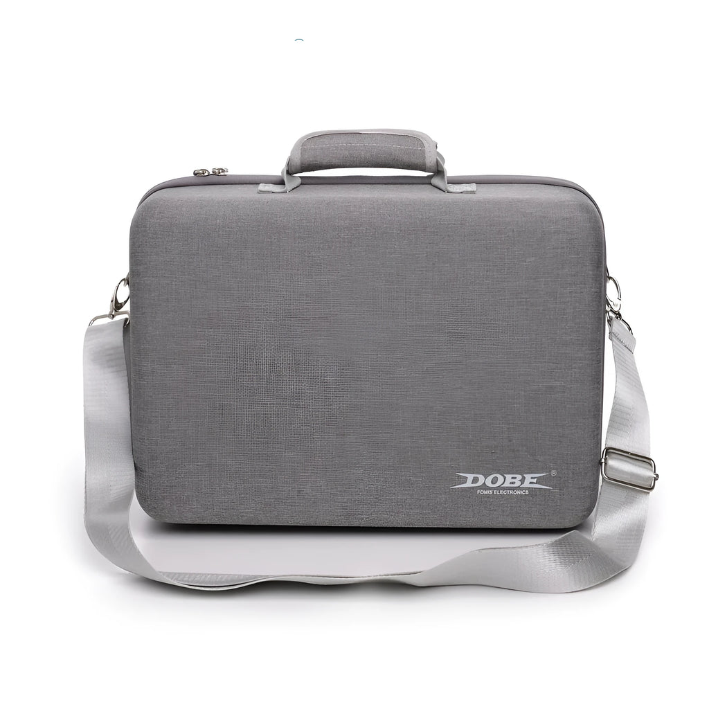Grey EVA zippered storage bag designed for PS5 Slim console, 39x24.5x17cm