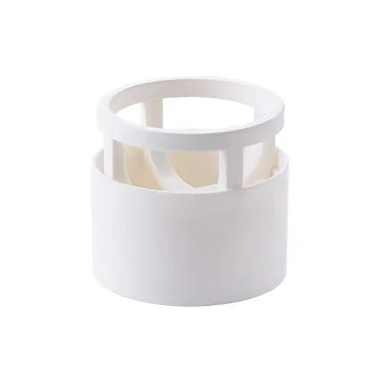 Pink plastic beauty egg stand storage rack for cosmetics on a bedroom shelf