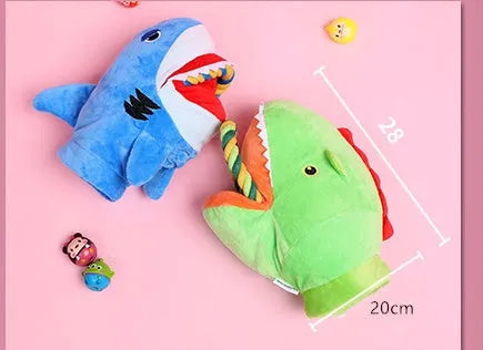 Plush monster shark dog toy in shark colour, soft stuffed animal for pets