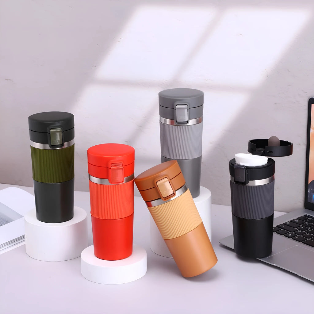 304 stainless steel vacuum portable vehicle-mounted water cup 430ml in gray with modern simplicity design