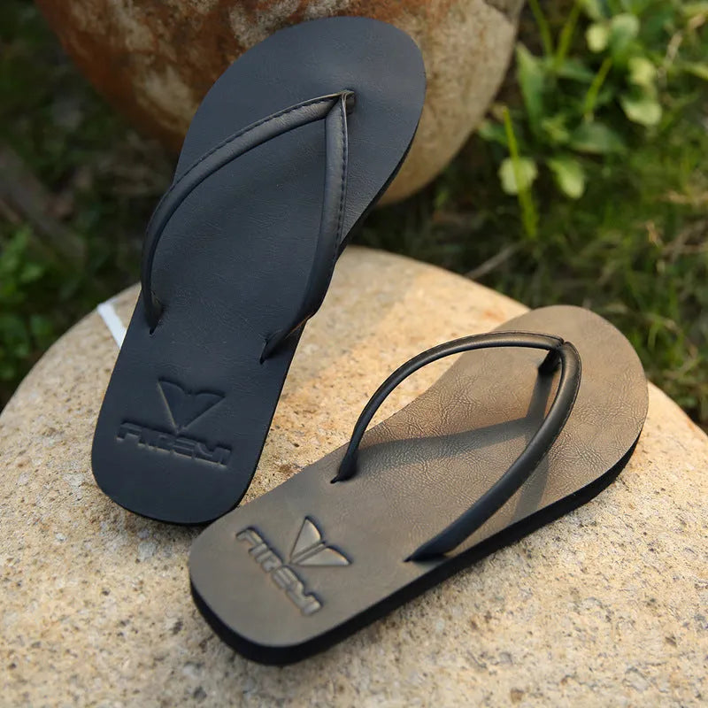 Men's Korean leisure style flip flop slippers in black, brown, grey and white colours