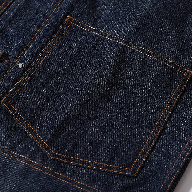Men's raw pulp colour Japanese-style loose cotton jacket with patch pockets and straight hem.