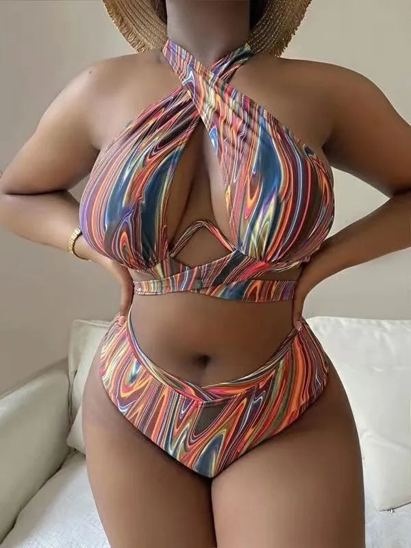 Women's floral high waist bikini swimsuit in plus sizes