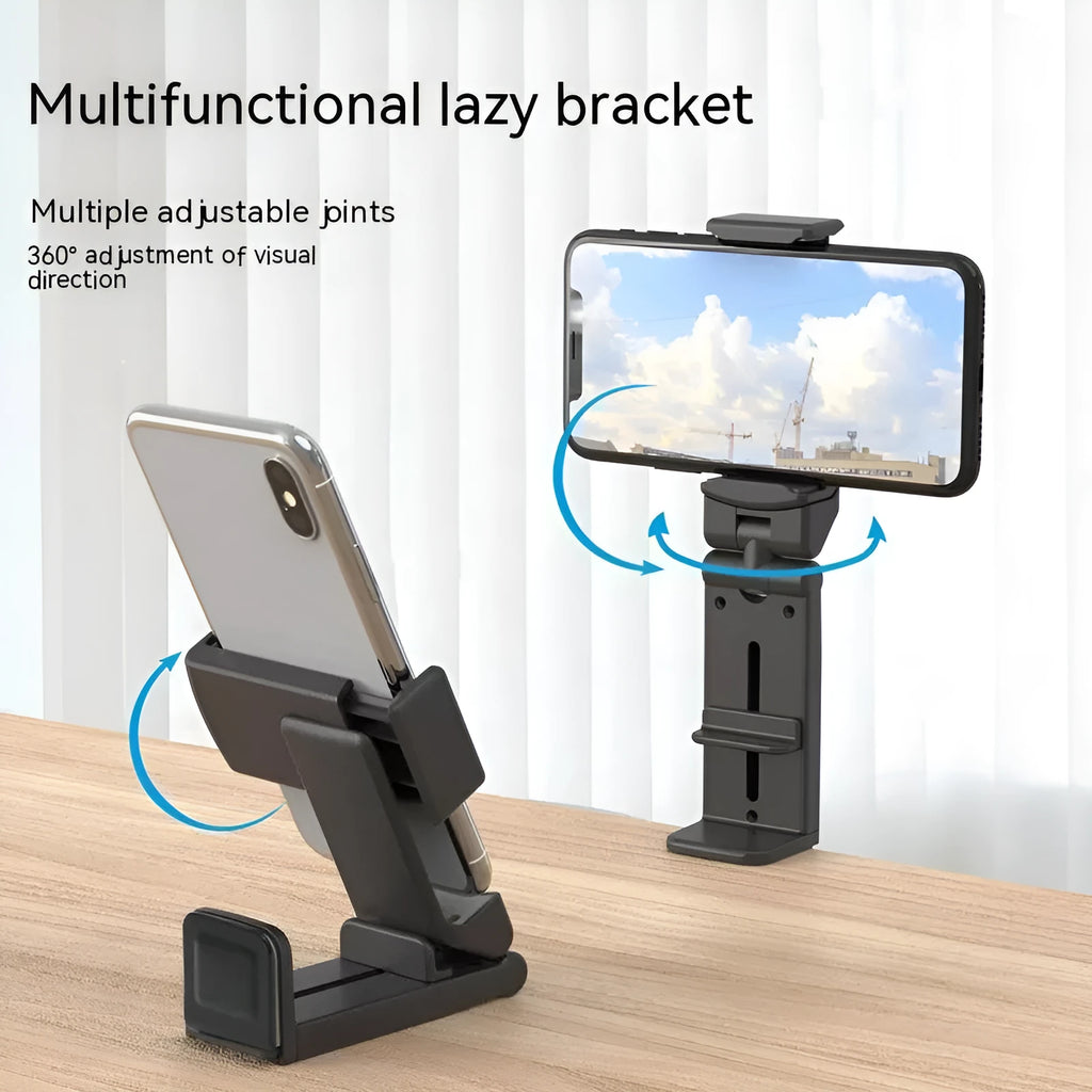 H22 Black collapsible desktop phone holder showing 360-degree rotation mechanism