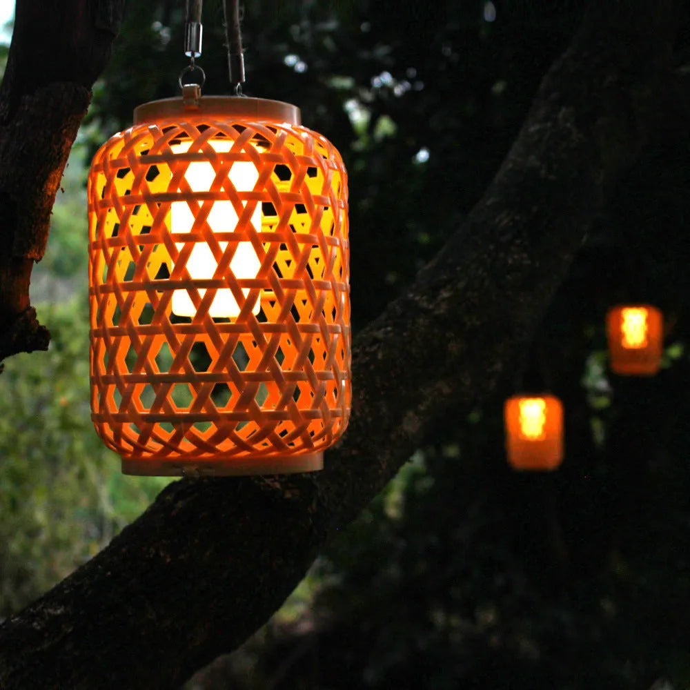 Solar imitation bamboo lantern for outdoor courtyard use with induction sensor and IP44 protection