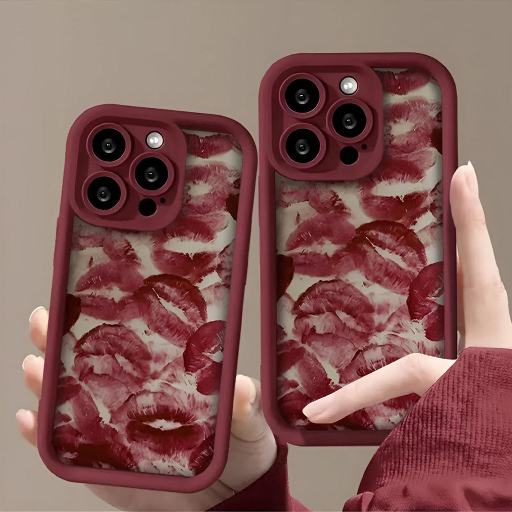 Red lip print TPU mobile phone case with frosted finish and all-inclusive drop-resistant protection for Apple iPhone models