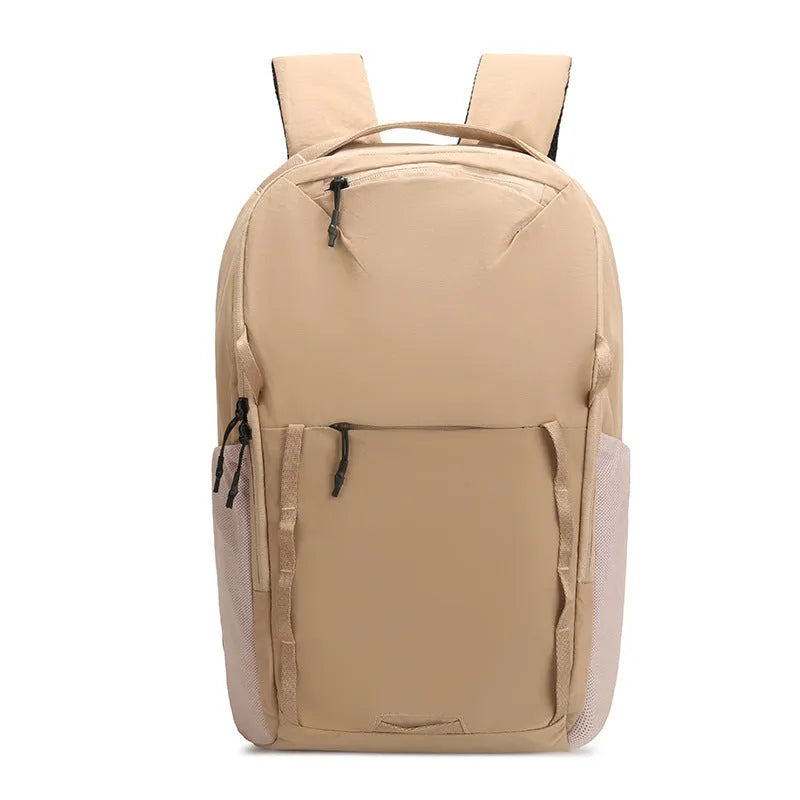 Waterproof Taslan backpack in solid colour with curved shoulder straps and splicing design elements