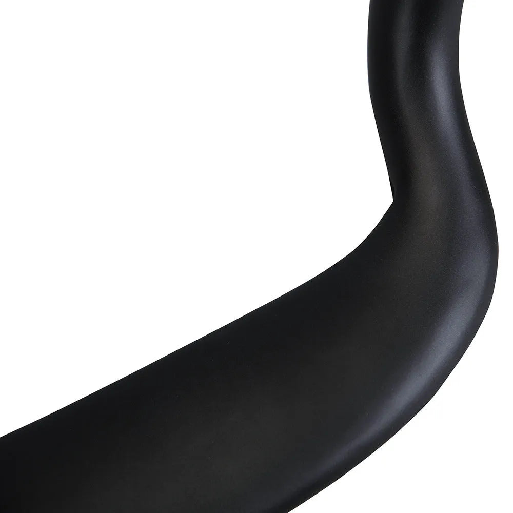 Black carbon fibre bicycle handlebar showing bent shape, with 31.8mm clamp area.