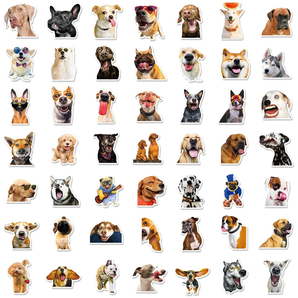 Pack of 100 realistic dog facial expression sticker sheets in Nordic design style.
