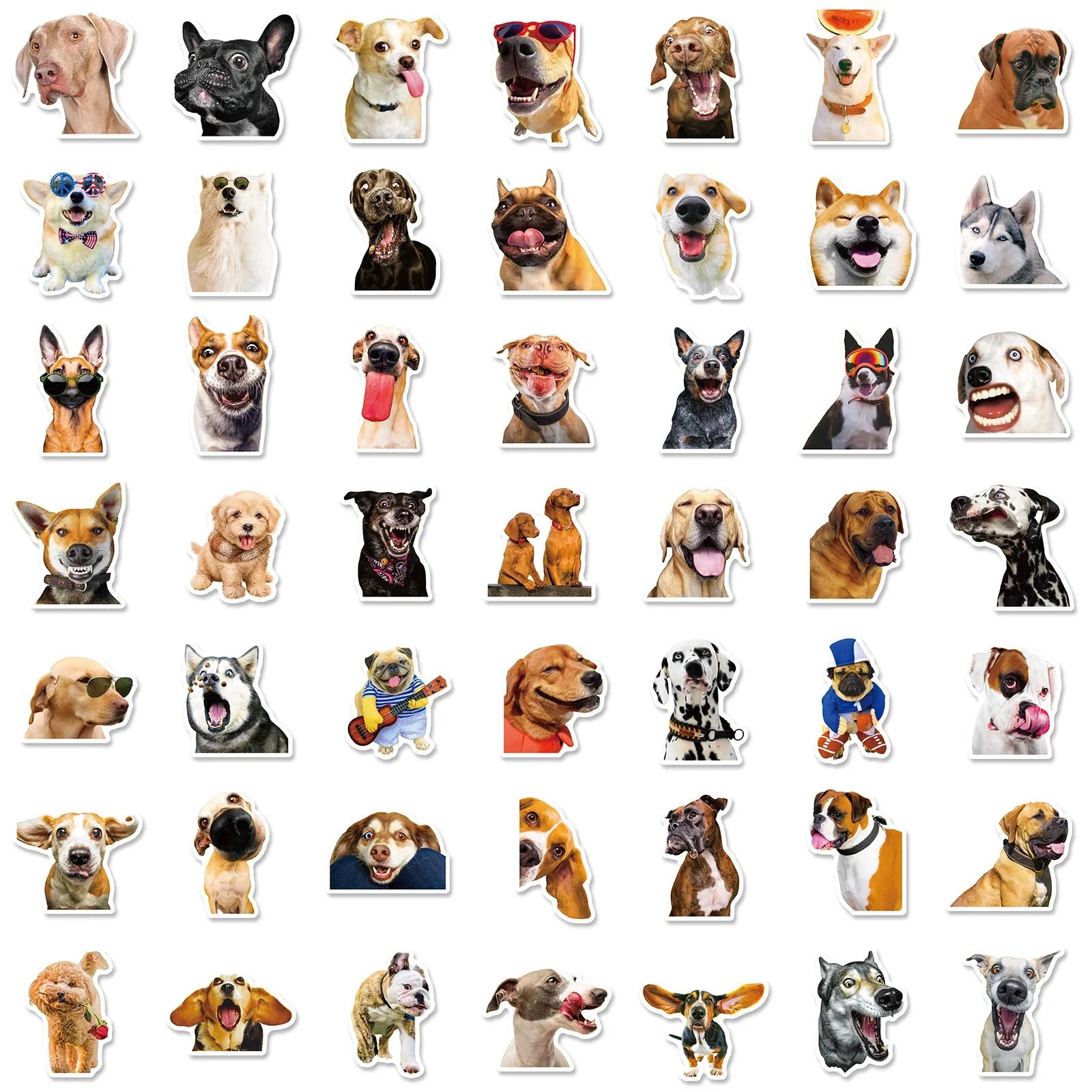 Pack of 100 realistic dog facial expression sticker sheets in Nordic design style.
