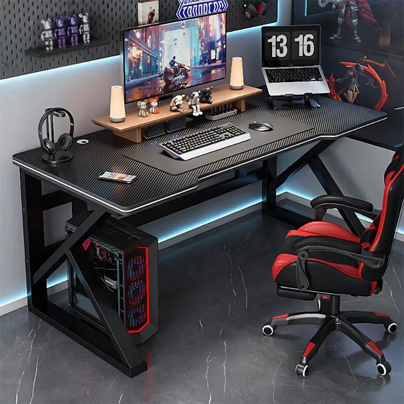 Black carbon fiber surface computer desk, single table, 100x60 cm to 160x70 cm size options, modern simple style for home office