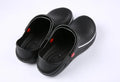 Black slip resistant EVA chef clogs with non-slip rubber outsole for kitchen work