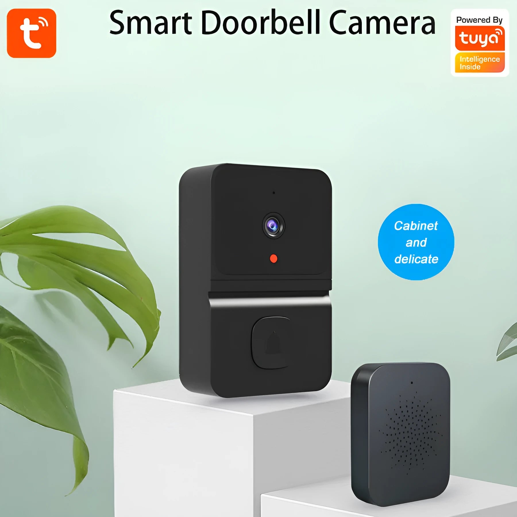 Intelligent visual doorbell surveillance camera in black with built-in lithium battery for household use