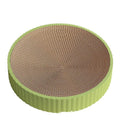 Green round cat scratching board made of corrugated cardboard, 55cm diameter.