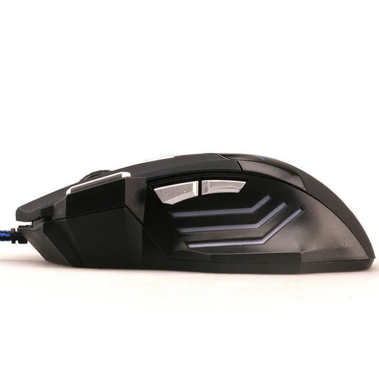 Black wired USB gaming mouse X3-6 key with colourful LED lights and Tyrannosaurus Rex style pattern