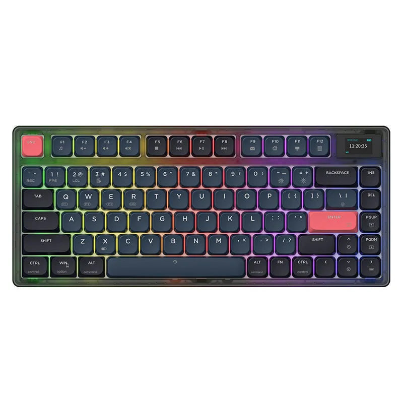 Ajazz AK832PRO wired and wireless mechanical keyboard with colour screen, shown in green colour.