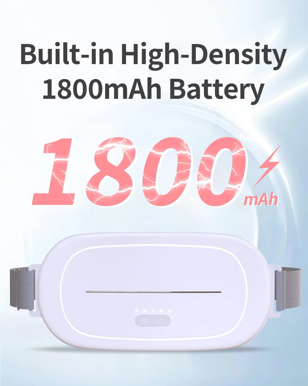 Handheld white silicone uterine warming device for menstrual pain relief with a single control button.