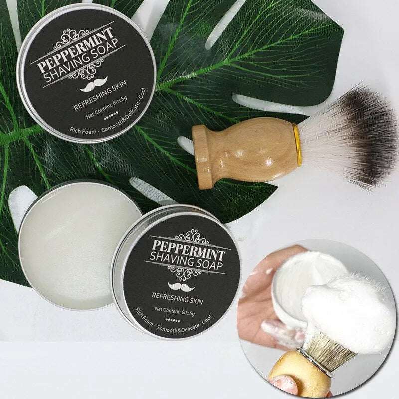 Mint scented men's shaving soap in aluminium box, handmade with pure natural balm for a refreshing shave