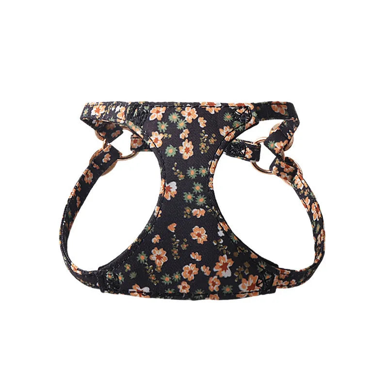 Floral pet harness suit with matching chest back piece and leash in multiple colour options