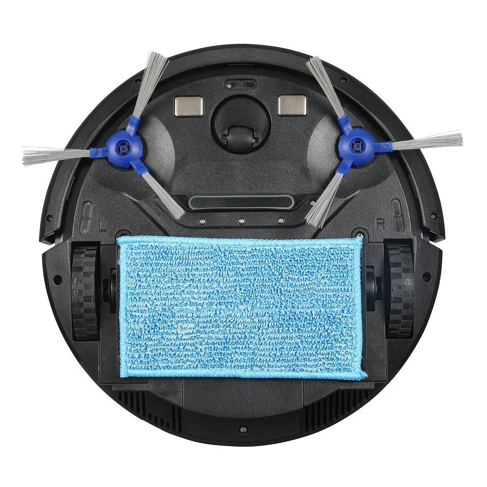 Automatic recharge vacuum cleaner in black with remote control, covering 70–90 sq m