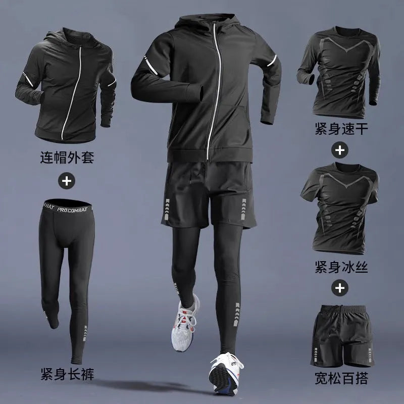 Men's quick-dry tight fit long sleeve training t-shirt in a sports three-piece set colour