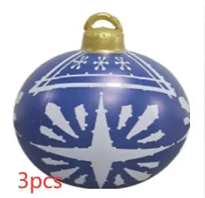 Large 60cm diameter inflatable PVC Christmas decoration ball in bright colours for outdoor use.