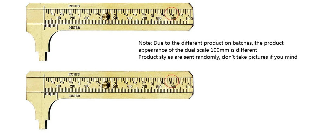 Double scale mini copper caliper 100mm brass vernier caliper with metric and imperial scales on white background