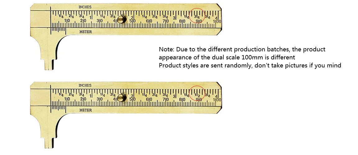 Double scale mini copper caliper 100mm brass vernier caliper with metric and imperial scales on white background
