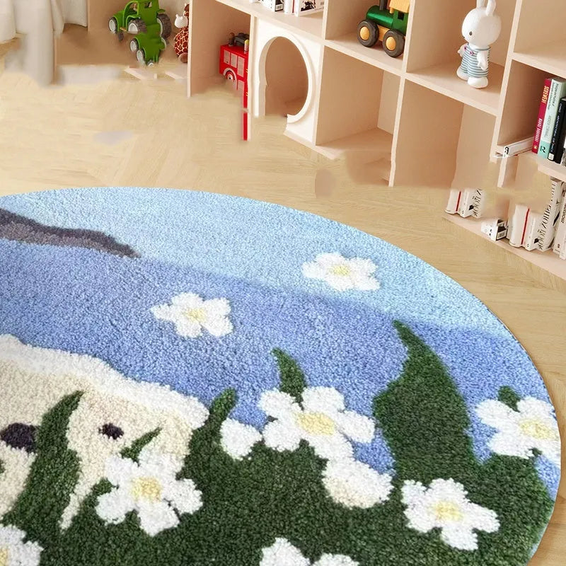 HAILANG round polyester carpet with cartoon blue snow mountain design for children's bedroom