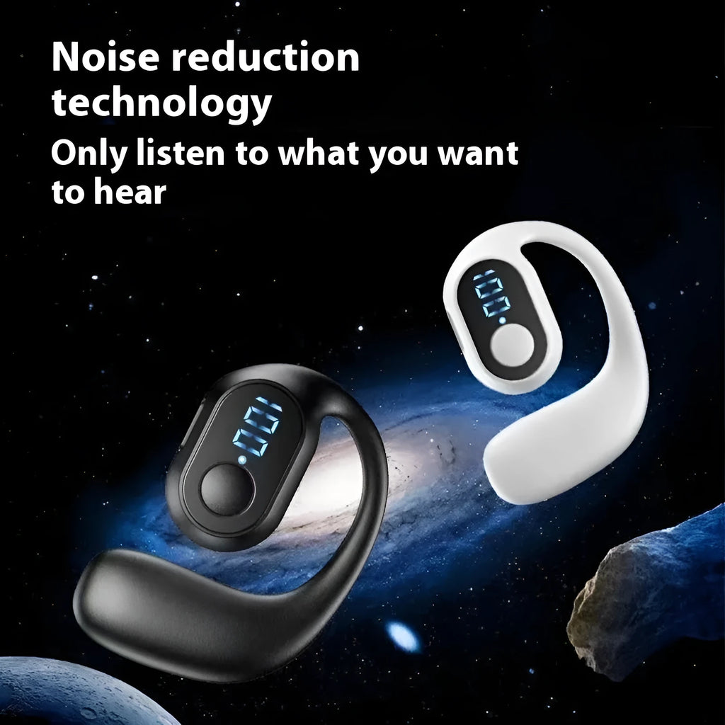 Business wireless headset ear-mounted non in-ear with smart digital display in black