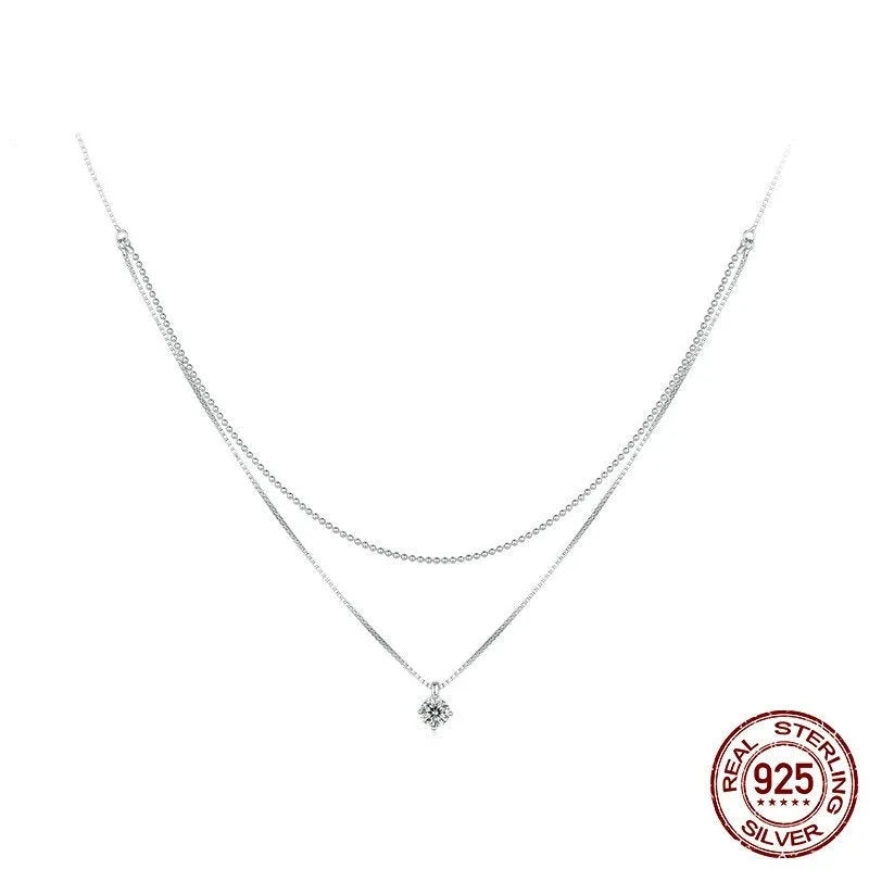 Women's double-layer sterling silver necklace with pearl chain and personality pendant