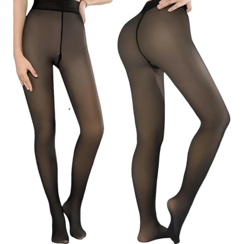 Women's thickened velvet transparent pantyhose in black showing hip lifting and shaping function