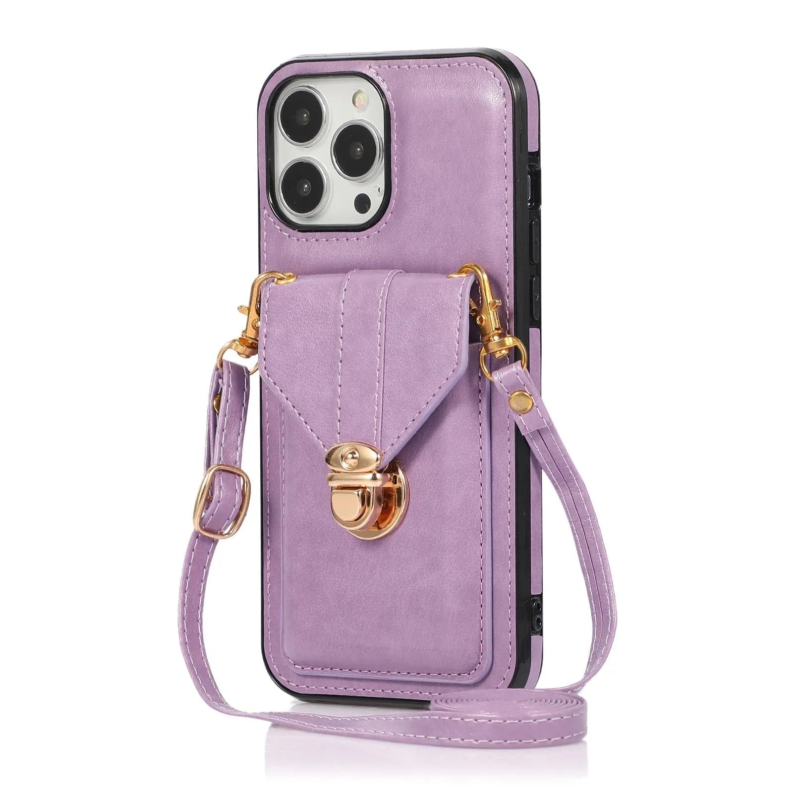 Black PU card holder phone case with cross-body lanyard for Samsung S20