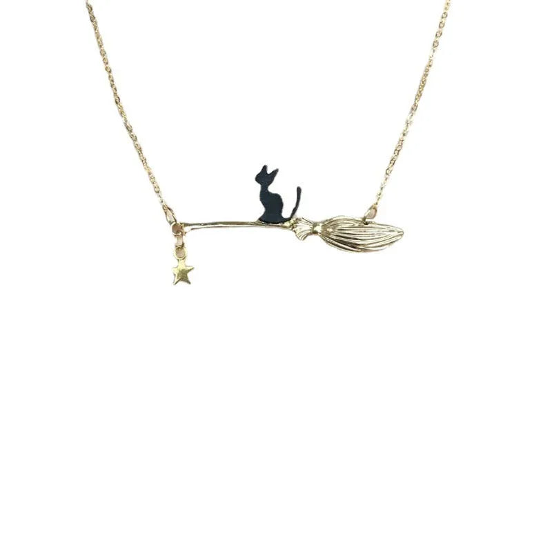 Halloween black cat alloy necklace pendant with animal zodiac totem styling in gold and silver finishes