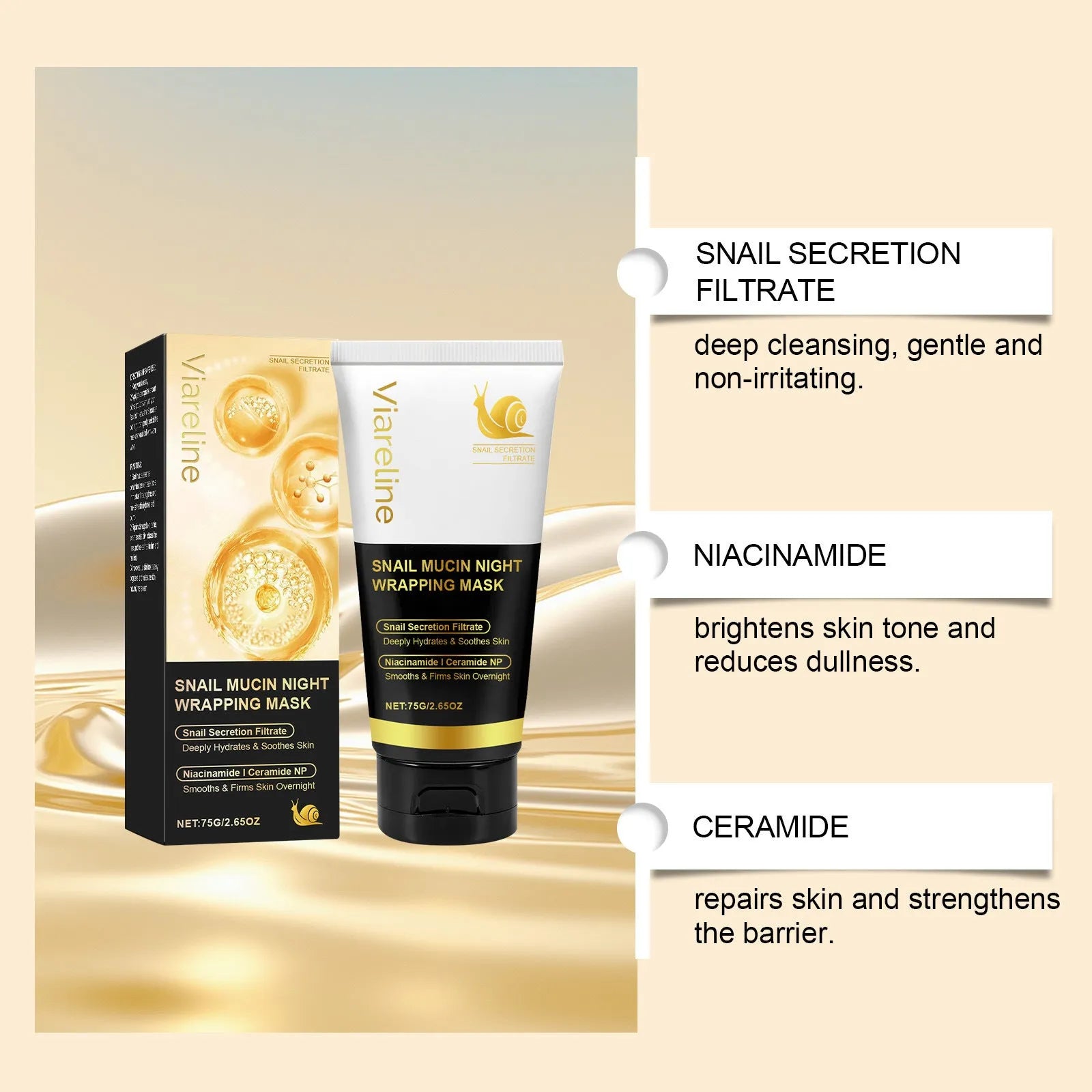Snail mucus nourishing face mask in 75g gel formula with snail secretion filtrate and collagen
