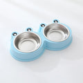 Stainless steel pet double bowl with frog design for food and water feeding