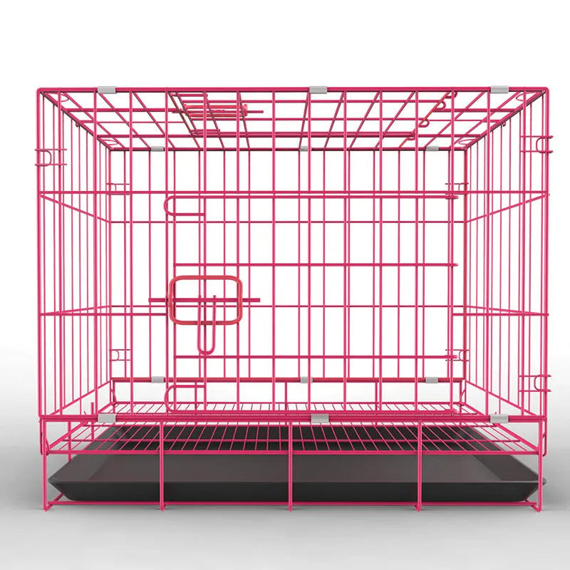 Folding iron wire dog cage in black with base plate, multiple sizes available