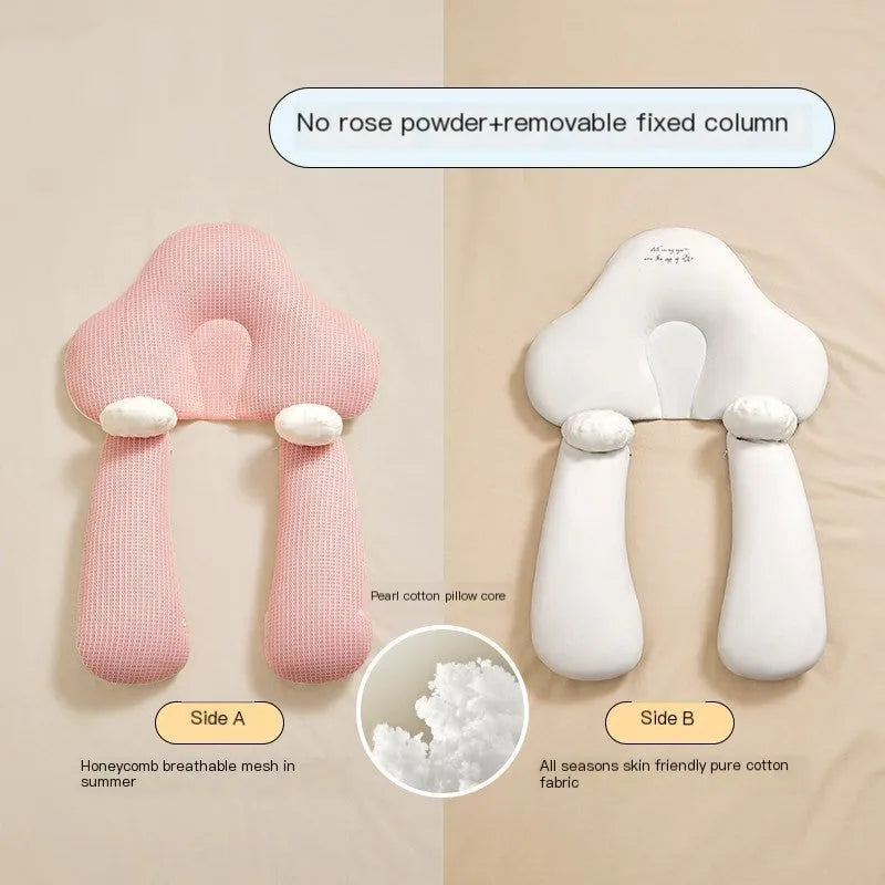 U-shaped baby head shaping pillow in blue and white colours with pure cotton fabric