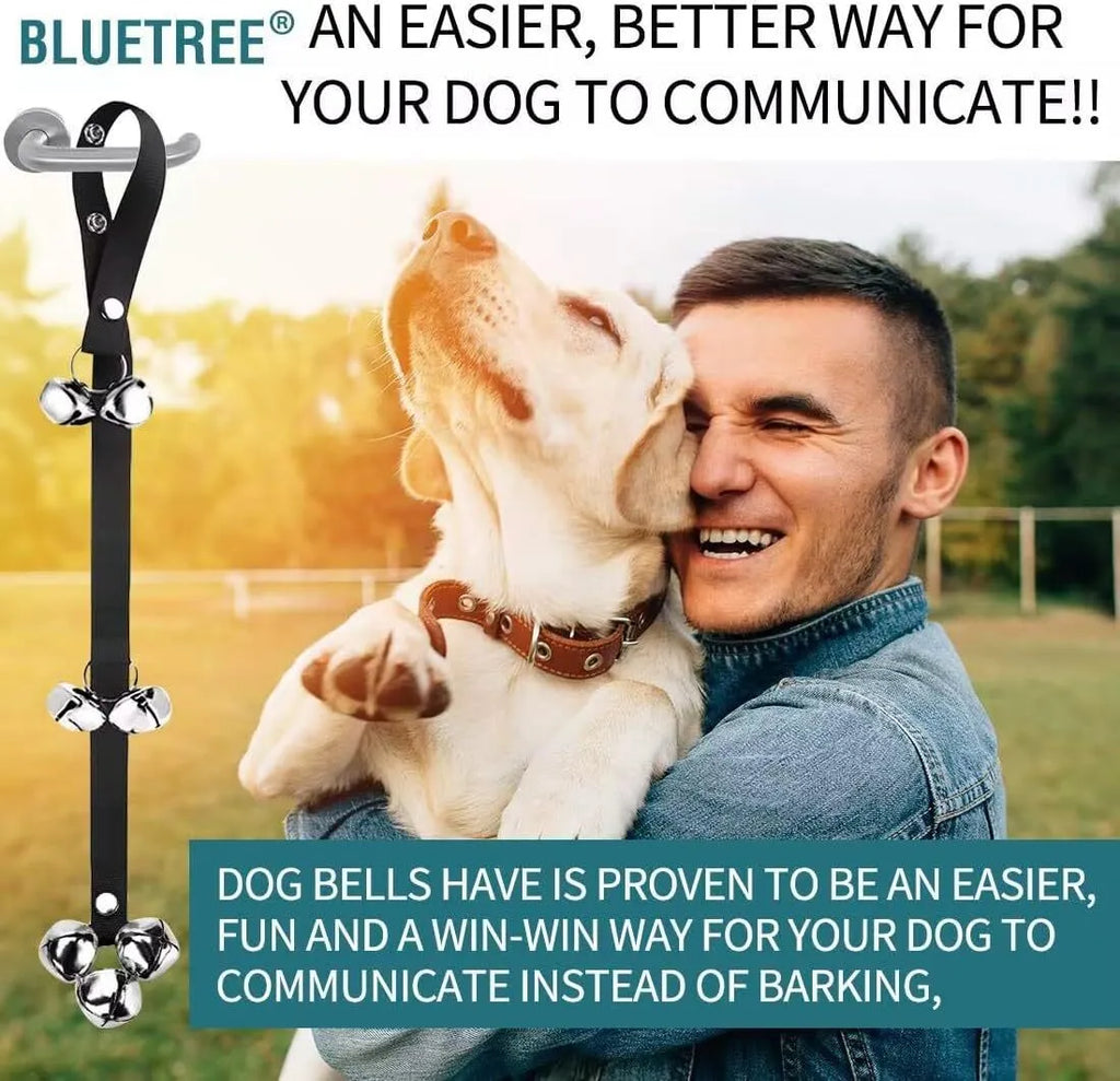 Premium adjustable dog training doorbell with extra large silver metal bells and nylon strap