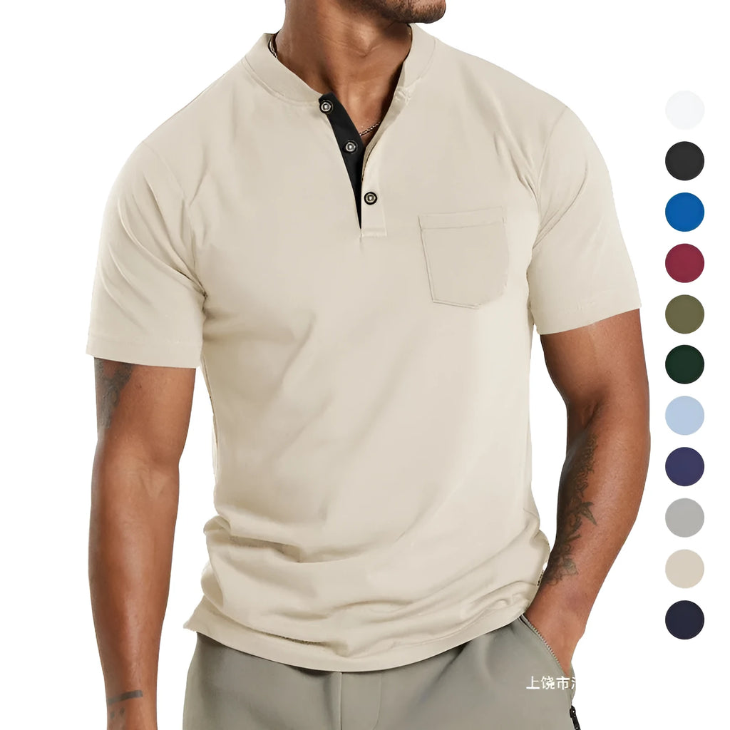 Plus size men's short sleeve button shirt in solid colour with chest pocket