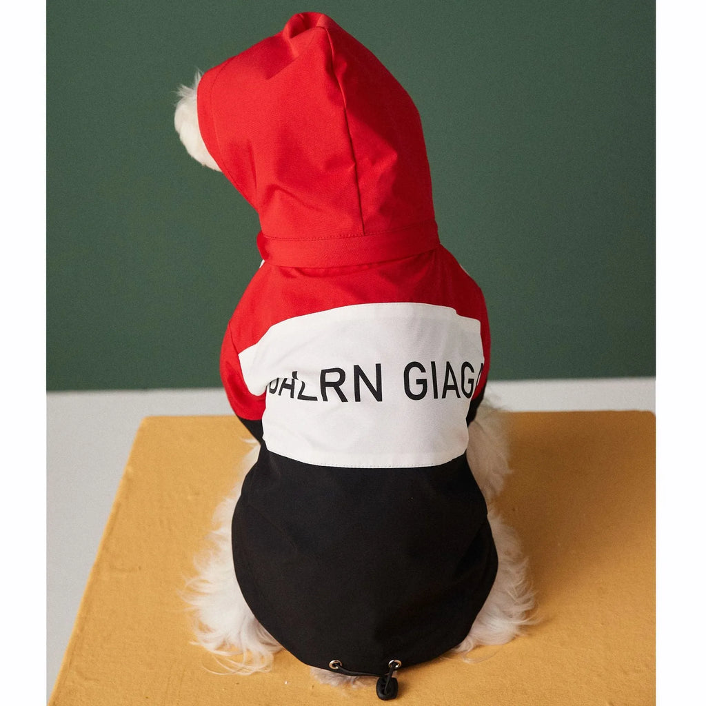 Waterproof polyester dog raincoat jacket in red, Asian sizing S to 3XL