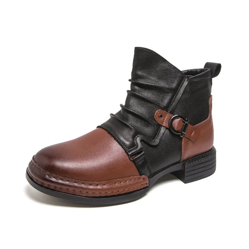 Men's brown Martin booties with side zipper and rubber sole on white background