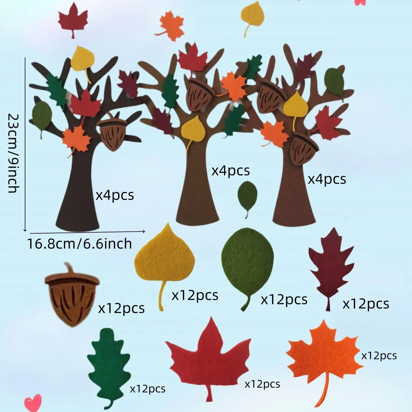 96 PCs felt tree handmade wall hanging set for children with non-woven fabric trees in green on white wall