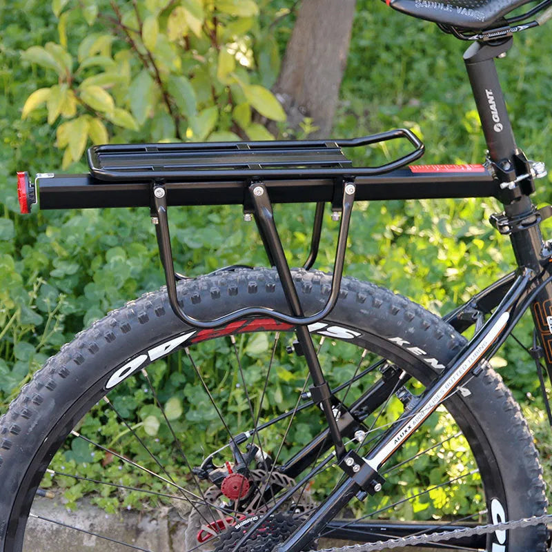 Black aluminium alloy bicycle quick release rear rack for 20 to 29 inch bikes with adjustable height and length