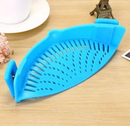 Silicone clip-on kitchen funnel strainer with stainless steel mesh filter in various colour options