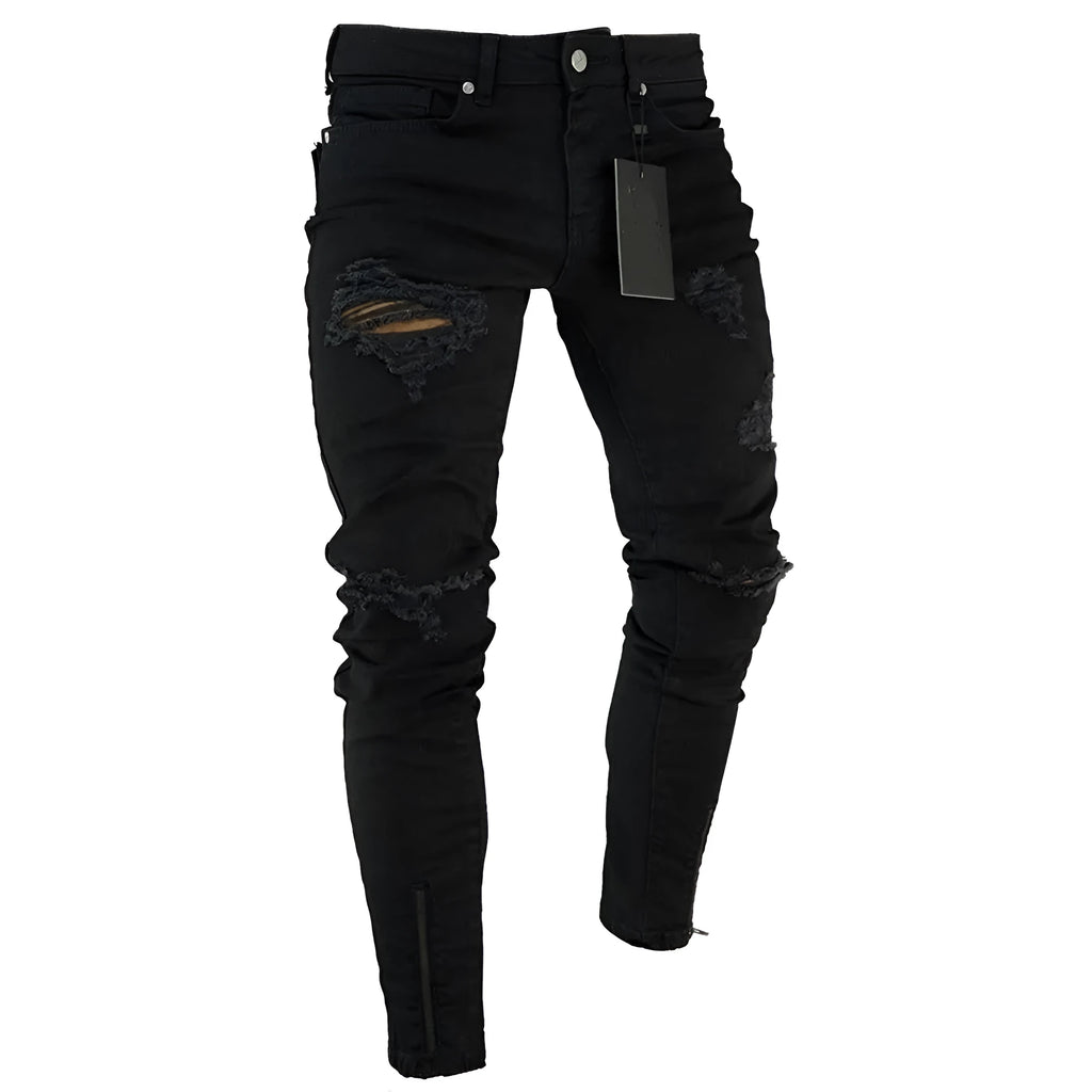 Men's black low waist stretch polyester casual pencil trousers