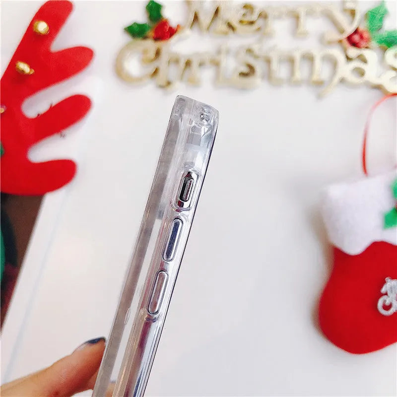 Transparent quicksand iPhone case with Santa Claus Christmas tree design in pink colour