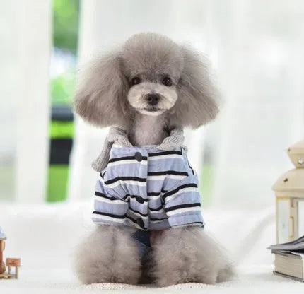 Four legged baby pet clothes in blue or pink, cloth dog outfit with sizes XS to XXL