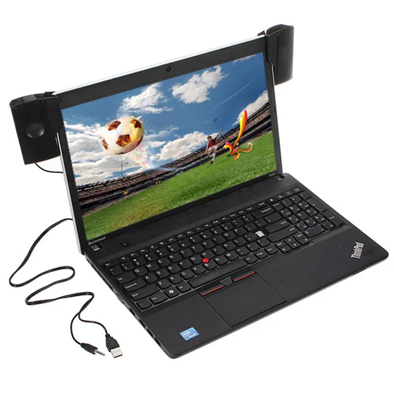 Black clip-on mini USB desktop speaker, 18 x 6.5 x 2.4cm, for laptop and monitor use with gift box